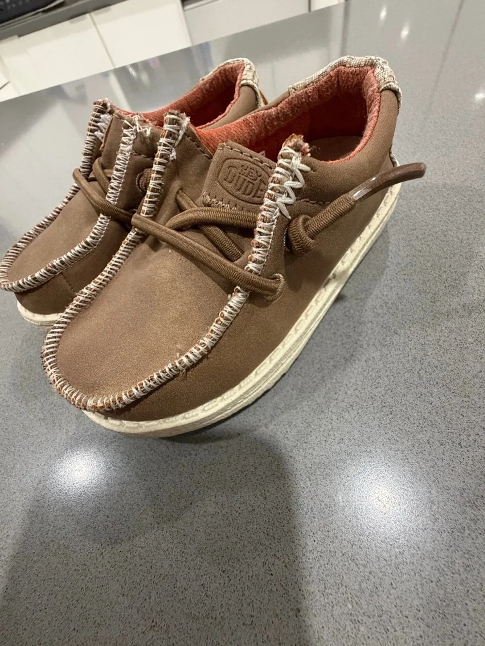 Hey Dude Brown Kids Moccasin Slip-Ons with Orange Lining